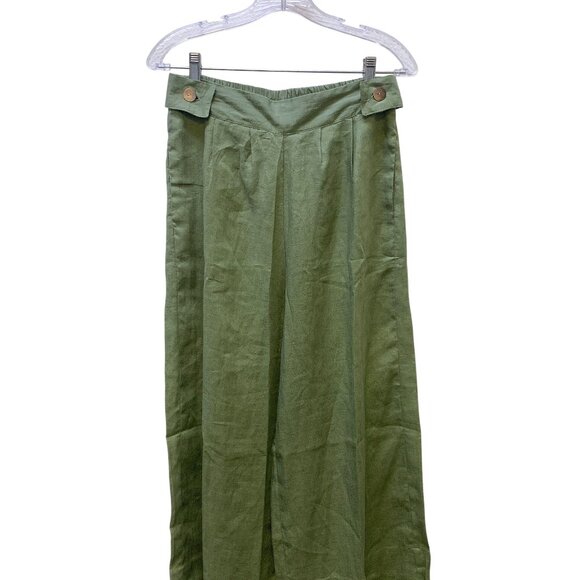Free The Label Green Linen Crop Top & Wide-Leg Pants Set, Size Medium - Picture 4 of 8
